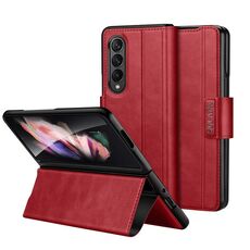Per Samsung Galaxy Z Fold3 / W22 SULADA Custodia per telefono in pelle con chiusura a scatto magnetica all-inclusive (rosso)