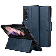 Per Samsung Galaxy Z Fold3 / W22 SULADA Custodia per telefono in pelle con chiusura a scatto magnetica all-inclusive (blu)