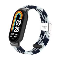 Per Xiaomi Mi Band 8/8 NFC Metal Head + cinturino in nylon intrecciato con fibbia in acciaio (nero bianco)