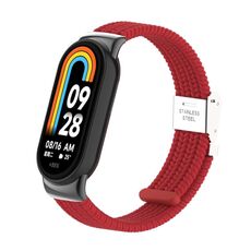 Per Xiaomi Mi Band 8/8 NFC Metal Head + Cinturino per orologio con fibbia in acciaio intrecciato in nylon (rosso)