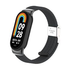Per Xiaomi Mi Band 8/8 NFC Metal Head + Cinturino per orologio con fibbia in acciaio intrecciato in nylon (antracite)