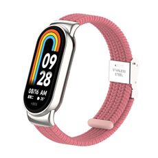 Per Xiaomi Mi Band 8/8 NFC Metal Head + cinturino in nylon intrecciato con fibbia in acciaio (rosa)