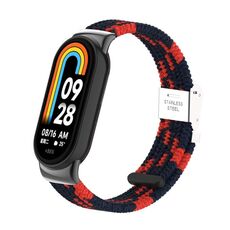 Per Xiaomi Mi Band 8/8 NFC Metal Head + cinturino in nylon intrecciato con fibbia in acciaio (nero rosso)
