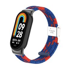 Per Xiaomi Mi Band 8/8 NFC Metal Head + cinturino in nylon intrecciato con fibbia in acciaio (blu rosso)
