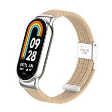 Per Xiaomi Mi Band 8/8 NFC Metal Head + cinturino per orologio con fibbia in acciaio intrecciato in nylon (albicocca)