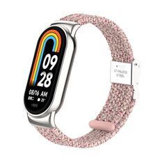 Per Xiaomi Mi Band 8/8 NFC Metal Head + cinturino in nylon intrecciato con fibbia in acciaio (Starlight Pink)