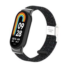 Per Xiaomi Mi Band 8/8 NFC Metal Head + cinturino in nylon intrecciato con fibbia in acciaio (Starlight Black)