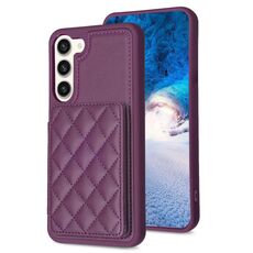 Per Samsung Galaxy S23 + 5G BF25 Custodia per cellulare con supporto per carta scozzese quadrata (viola scuro)