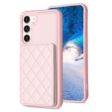 Per Samsung Galaxy S23 + 5G BF25 Custodia per cellulare con supporto per carta scozzese quadrata (rosa)