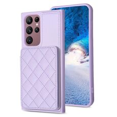 Per Samsung Galaxy S22 Ultra 5G BF25 Custodia per cellulare con supporto per carta scozzese quadrata (viola)