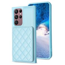 Per Samsung Galaxy S22 Ultra 5G BF25 Custodia per cellulare con supporto per carta scozzese quadrata (blu)