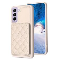 Per Samsung Galaxy S22 + 5G BF25 Custodia per cellulare con supporto per carte di credito quadrato scozzese (beige)