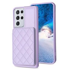 Per Samsung Galaxy S21 Ultra 5G BF25 Custodia per cellulare con supporto per carta scozzese quadrata (viola)