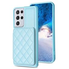 Per Samsung Galaxy S21 Ultra 5G BF25 Custodia per cellulare con supporto per carta scozzese quadrata (blu)
