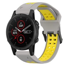 Per Garmin Fenix 5S Plus 20mm cinturino in silicone con fibbia inversa bicolore (grigio + giallo)