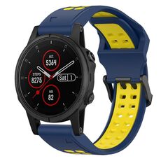 Per Garmin Fenix 5S Plus 20mm cinturino in silicone con fibbia inversa bicolore (blu + giallo)