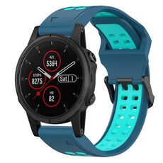 Per Garmin Fenix 5S Plus 20mm cinturino in silicone con fibbia inversa bicolore (blu + verde acqua)