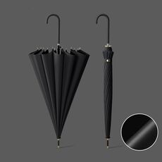 Ombrello doppio uso sole e pioggia con manico lungo automatico da 16 ossa, colore: vinile nero