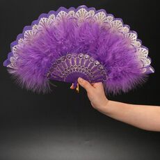Ventaglio a mano Flapper stile vintage Ventaglio di piume di marabù con fiore ricamato (viola)