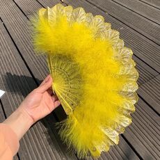 Ventaglio a mano Flapper stile vintage Ventaglio di piume di marabù con fiore ricamato (giallo)