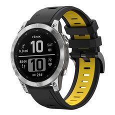 Per Garmin Fenix 7 Pro 47mm Cinturino sportivo in silicone bicolore (nero + giallo)