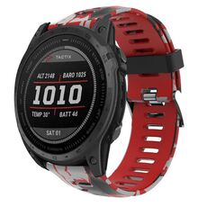 Per Garmin Fenix 7 Pro 51mm Cinturino in silicone stampato mimetico (rosso + mimetico militare)