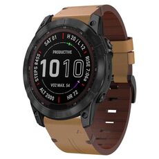 Per Garmin Fenix 7 Pro 51mm cinturino in pelle con fibbia in acciaio (marrone chiaro)