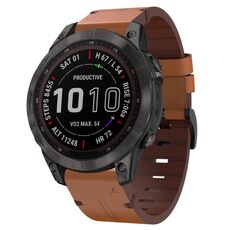 Per Garmin Fenix 7 Pro 47mm cinturino in pelle con fibbia in acciaio (marrone)