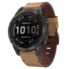 Per Garmin Fenix 7 Pro 47mm cinturino in pelle con fibbia in acciaio (marrone chiaro)