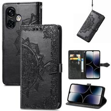 Per Ulefone Note 16 Pro Custodia in pelle goffrata fiore mandala (nero)
