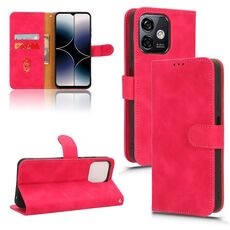 Per Ulefone Note 16 Pro Custodia per telefono in pelle con vibrazione magnetica Skin Feel (rosa rossa)