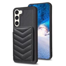 Per Samsung Galaxy S23+ 5G BF26 Custodia per cellulare porta carte con motivo a onde (nero)
