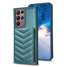 Per Samsung Galaxy S22 Ultra 5G BF26 Custodia per telefono porta carte con motivo a onde (verde)