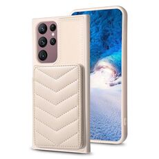 Per Samsung Galaxy S22 Ultra 5G BF26 Custodia porta carte con motivo a onde (beige)