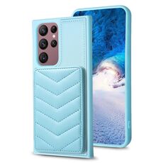 Per Samsung Galaxy S22 Ultra 5G BF26 Custodia per telefono porta carte con motivo a onde (blu)