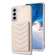 Per Samsung Galaxy S22+ 5G BF26 Custodia per telefono porta carte con motivo a onde (beige)