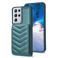 Per Samsung Galaxy S21 Ultra 5G BF26 Custodia per telefono porta carte con motivo a onde (verde)
