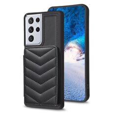 Per Samsung Galaxy S21 Ultra 5G BF26 Custodia per telefono porta carte con motivo a onde (nero)