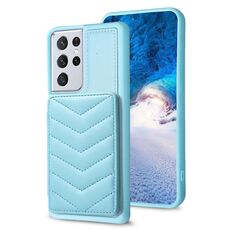 Per Samsung Galaxy S21 Ultra 5G BF26 Custodia per telefono porta carte con motivo a onde (blu)