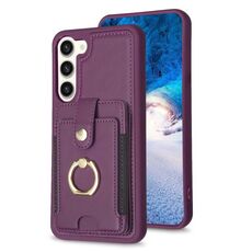 Per Samsung Galaxy S23+ 5G BF27 Custodia per cellulare con porta carte di credito ad anello in metallo (viola scuro)