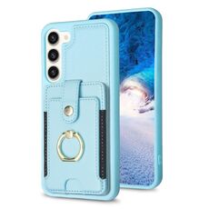 Per Samsung Galaxy S23 + 5G BF27 Custodia per telefono con porta carte di credito ad anello in metallo (blu)