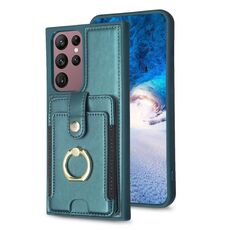 Per Samsung Galaxy S22 Ultra 5G BF27 Custodia per telefono con supporto per scheda ad anello in metallo (verde)