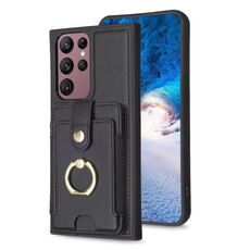 Per Samsung Galaxy S22 Ultra 5G BF27 Custodia per telefono con supporto per scheda ad anello in metallo (nero)