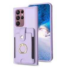 Per Samsung Galaxy S22 Ultra 5G BF27 Custodia per telefono con porta carte di credito ad anello in metallo (viola)
