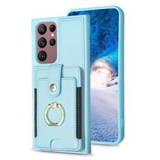 Per Samsung Galaxy S22 Ultra 5G BF27 Custodia per telefono con supporto per scheda ad anello in metallo (blu)