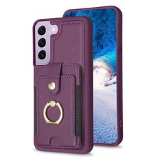 Per Samsung Galaxy S22+ 5G BF27 Custodia per cellulare con porta carte di credito ad anello in metallo (viola scuro)