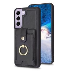 Per Samsung Galaxy S22 + 5G BF27 Custodia per cellulare con porta carte di credito ad anello in metallo (nero)