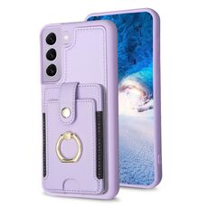 Per Samsung Galaxy S22 + 5G BF27 Custodia per cellulare con porta carte di credito ad anello in metallo (viola)