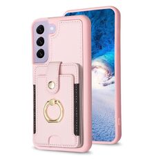 Per Samsung Galaxy S22+ 5G BF27 Custodia per telefono con porta carte di credito ad anello in metallo (rosa)