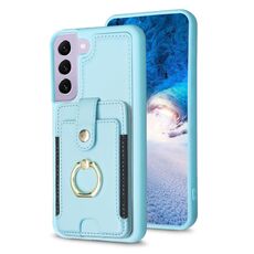 Per Samsung Galaxy S22 + 5G BF27 Custodia per cellulare con supporto per scheda ad anello in metallo (blu)